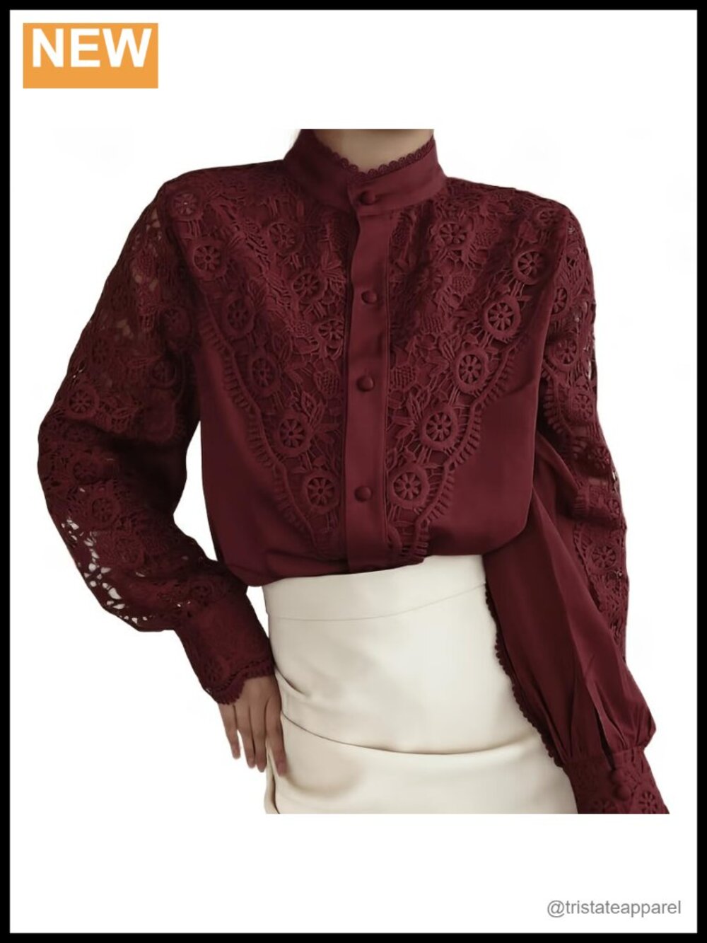 Lace Trim Mock Neck Puff Sleeve Button Down Victorian Blouse Shirt Women
